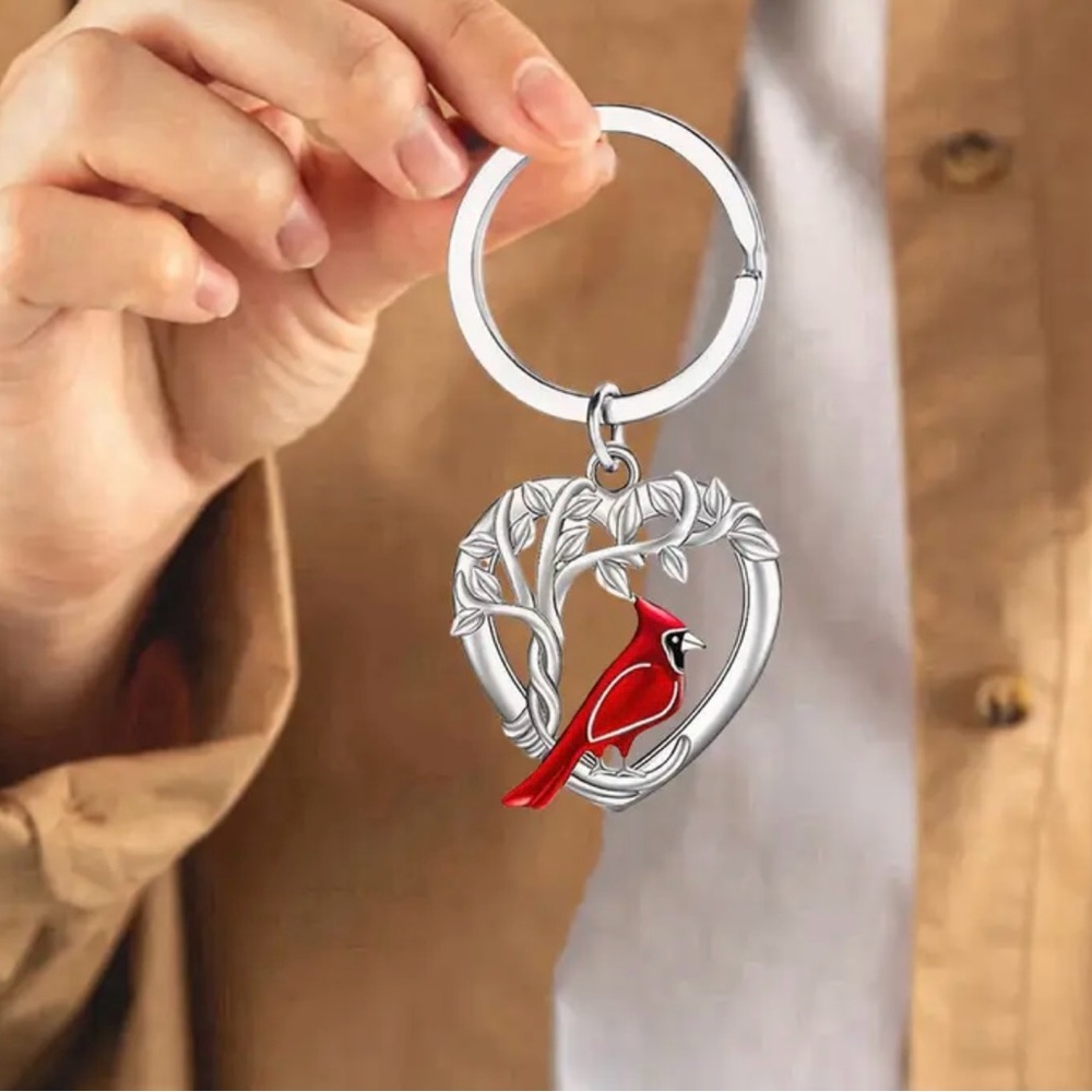 Red and Silver Cardinal Keychain - Picture 3 of 6